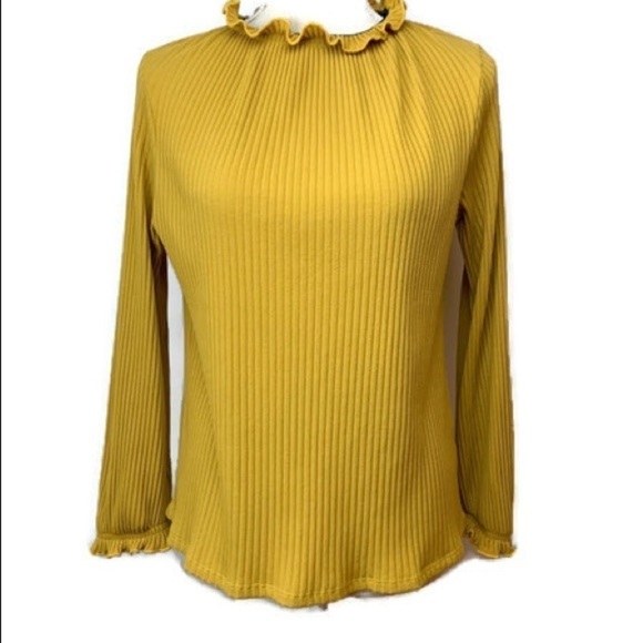Coin 1804 Rib Elastic Funnel Neck Trim Pullover Top Mustard Yellow Size Medium - Picture 1 of 12